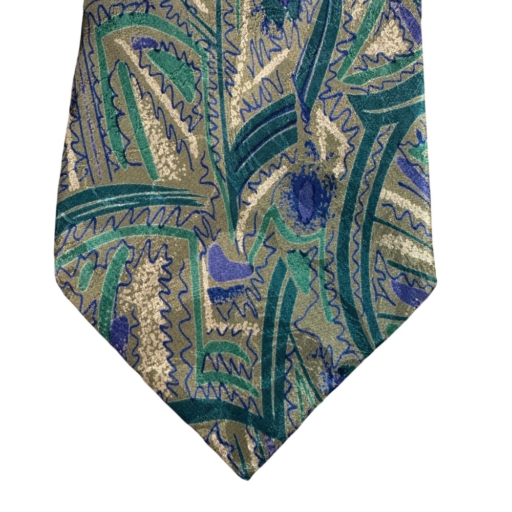 Stanley Blacker Mens Silk Tie Teal Blue Green Abstract Paisley Geometric Hand